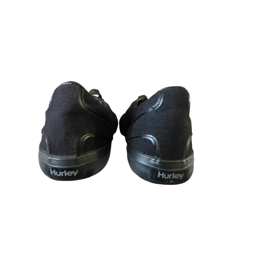 Hurley Mens‎ Low Top Canvas Sneakers Triple Black Skater Shoes Round Toe